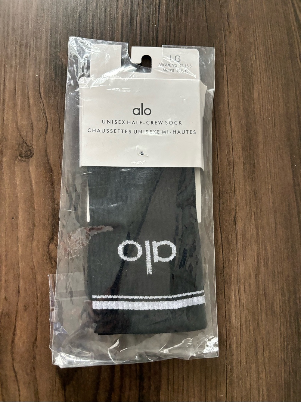 ALO Yoga Black Half-Crew Athletic Sock with White Logo & Stripes